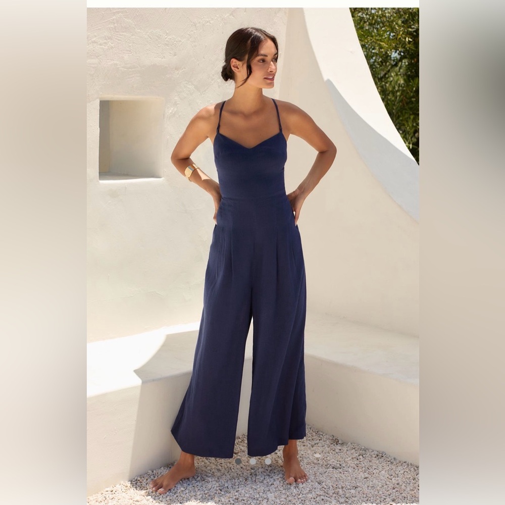 Anthropologie Strappy Navy Jumpsuit